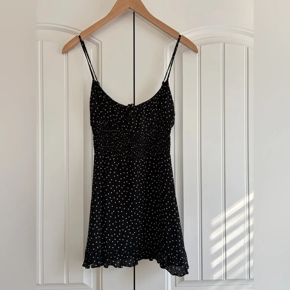 Reformation Fraise Polka Dot Mini Dress Black Tie Front Slip Dress Women's 4 - Picture 4 of 16
